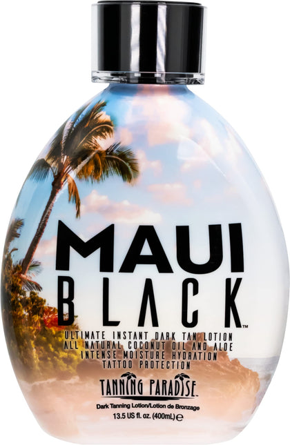 Tanning Paradise Maui Black Lotion - Instant Dark Self Tanner Natural Self-Tanning with Coconut Oil and Aloe Hydration Boost Tattoo Protection 13.5oz