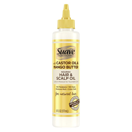 Suave Professionals Scalp and Hair Oil For Natural Hair Castor Oil & Mango Butter Oil for Hair with No Parabens, No Dyes, Moisture Rich, Color Safe 6 oz