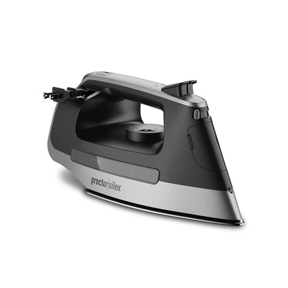 Proctor Silex Steam Iron for Clothes with Durable Stainless Steel Soleplate, 1500 Watts, 8 Retractable Cord, 3-Way Auto Shutoff, Anti-Drip, Gray and Black (14250)