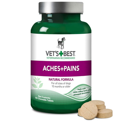 Vets Best Aches + Pains Dog Supplement - Vet Formulated for Dog Occasional Discomfort and Hip and Joint Support - 50 Chewable Tablets(Pack of 1)