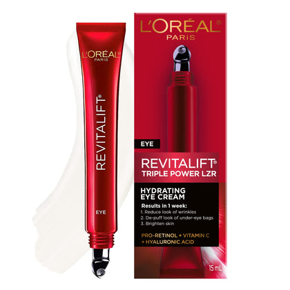 L'Oreal Paris Revitalift Triple Power Anti-Aging Eye Cream Treatment, with Pro Retinol, Hyaluronic Acid & Vitamin C to Reduce Wrinkles, De-puff and Brighten Skin, 0.5 fl. oz.