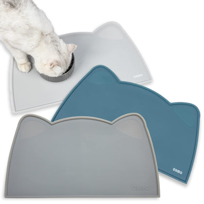 OHMO - Cat Food Mat, Silicone Pet Feeding Mat for Floor Non-Skid Waterproof Dog Water Bowl Tray, Easy to Clean Pet Placemat (Dark Grey, 18 * 9.8'')