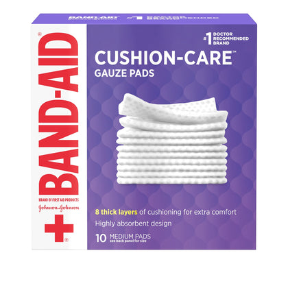 Band-Aid Brand Cushion Care Non-Stick Gauze Pads, Individually-Wrapped, Medium, 3 in x 3 in, 10 ct