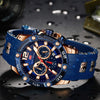 Watch for Men Fashion Casual Waterproof Chronograph Military Mens Watch Analog Quartz Business Watches Blue Silicone Best Mens Wristwatch Gift