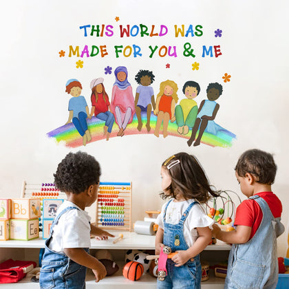 Mfault Kids Diversity Equality Inspirational Wall Decals Stickers, Motivational Inclusion Nursery Decorations Bedroom Playroom Classroom Art, This World was Made for You and Me Toddler Room Decor