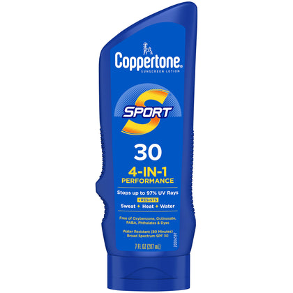 Coppertone SPORT Sunscreen SPF 30 Lotion, Water Resistant Sunscreen, Body Sunscreen Lotion, 7 Fl Oz