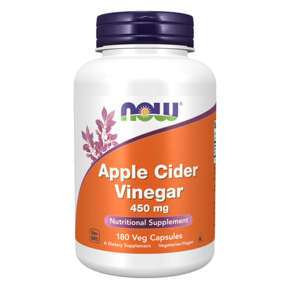 NOW Supplements, Apple Cider Vinegar 450 mg, Derived from Fermentation of Sweet Apple Cider, 180 Veg Capsules