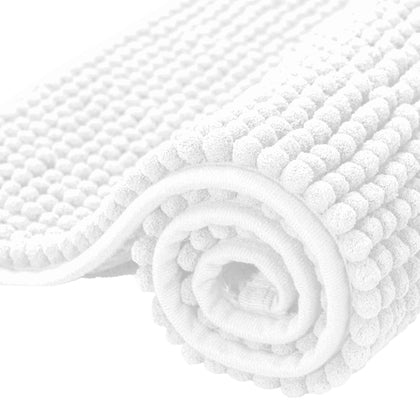 subrtex Bathroom Rugs Chenille Bath Rug Soft Short Plush, Water Absorbent Shower Mat Quick Dry Machine Washable(White,16