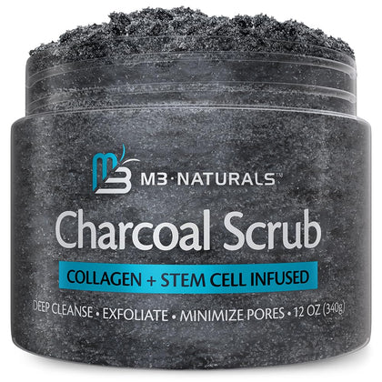 Charcoal Scrub Face Foot & Body Exfoliator Infused with Collagen and Stem Cell Natural Exfoliating Salt Body Scrub for Toning Skin Cellulite Skin Care Body by M3 Naturals