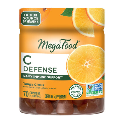 MegaFood C Defense - Vitamin C Gummies- Excellent Source of Vitamin C for Daily Immune Support - Vitamin C Gummies for Adults & Kids - Vegan, Non-GMO, Tangy Citrus - 70 Gummies (35 Servings)
