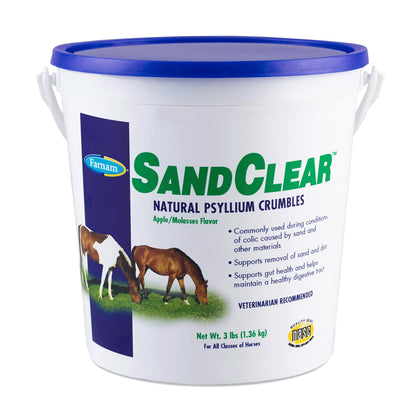 Farnam Sand Clear for Horses Natural Psyllium Crumbles, Veterinarian recommended to support the removal of sand & dirt from the ventral colon, 3 lbs., 9 scoops