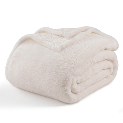 Berkshire Blanket Classic Extra-Fluffy Plush Blanket,Queen Size Bed Blanket,Soft Fuzzy Fluffy Long Hair Blanket for Couch Sofa Bed,Cream,90x90 Inches