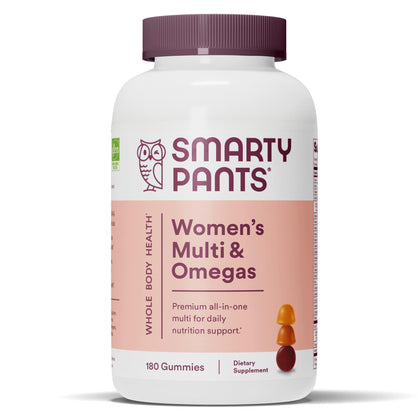 SmartyPants Women's Formula Gummy Vitamins: Gluten Free, Multivitamin, CoQ10, Folate (Methylfolate), Vitamin K2, Vitamin D3, Biotin, B12, Omega 3 DHA/EPA Fish Oil, 180 count (30 Day Supply)