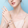 Ibohevo Pearl Bracelet Cuff Watches: Women Rose Gold Waterproof Diamond Dress Analog Watch Oval Pearls Bangle Watch Bracelets Set Gift