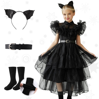 Wigood Black Costume Dress for Girls with Accessories Dress Up Set Toddler Dress Halloween Cosplay Party Dress 4-12Y