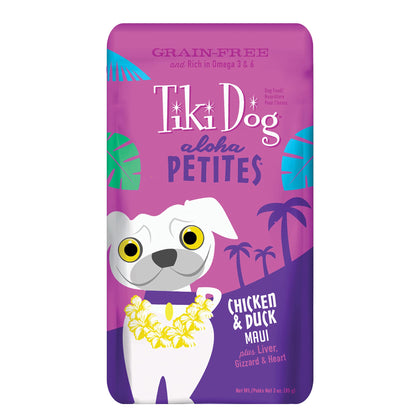 Tiki Dog Aloha Petites, Chicken & Duck, Nutrient Dense High Quality Meat, For Small Dogs and All Life Stages, 3.5 oz Pouch , Pack of 12