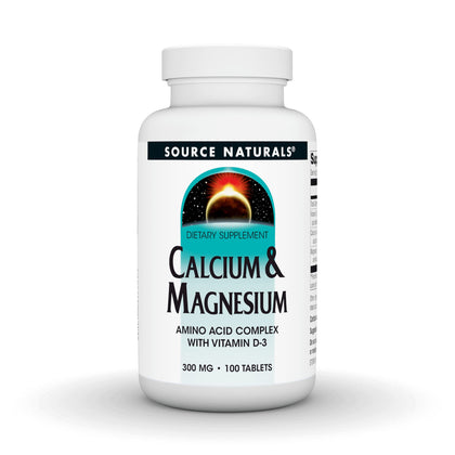 Source Naturals Calcium & Magnesium, Amino Acid Chelate with Vitamin D-3, 300 MG - 100 Tablets