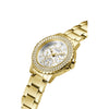 GUESS Ladies Sport Crystal Multifunction 36mm Watch - White Dial with Gold-Tone Stainless Steel Case & Bracelet