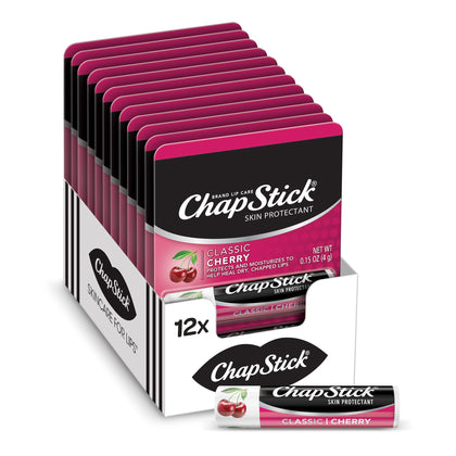 ChapStick Classic Cherry Lip Balm Tube, Flavored Lip Balm for Lip Care on Chafed, Chapped or Cracked Lips - 0.15 Oz (Pack of 12)