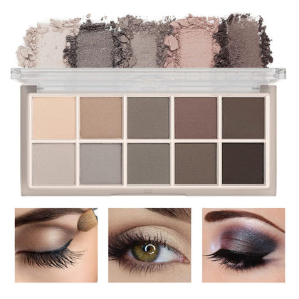 10 Colors Eyeshadow Palette-Matte Naked High Pigmented Eye Shadow,Naturing-Looking, Waterproof&Long Lasting Neutral Cream Korean Makeup Eye Shadow Palette for Older Women (Cement Color)