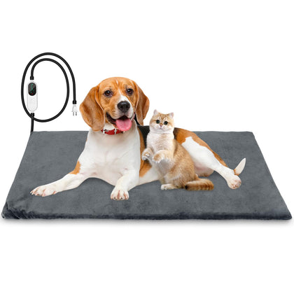 Pet Heating Pad for Dogs and Cats,Dog Cat Heating Pad with Auto Timer and Chew Resistant Cord, 9 Adjustable Temperature Waterproof Heated Pet Bed Mat,27.5 x 17.7 inches