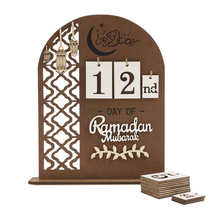 flangairy Ramadan Countdown Calendar 2024 Wooden Eid Advent Calendar 30 Day Count Wood Count Down Decorations Islamic Muslim Mosque Table Desk Indoor Decor For Home Kids Gifts