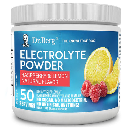 Dr. Berg Hydration Keto Electrolyte Powder - Enhanced w/ 1,000mg of Potassium & Real Pink Himalayan Salt (NOT Table Salt) - Raspberry & Lemon Flavor Hydration Drink Mix Supplement - 50 Servings
