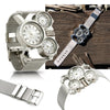 Oct17 Men's Military Quartz Analog Wrist Watch Stainless-Steel Metal Mesh Strap Durable Sub Dials Multi Time Zone Chronograph Oversize Gunmetal - Silver