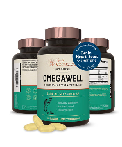 OmegaWell Omega 3 Fish Oil - 2000mg Capsules: Heart, Brain, & Joint Support - 800 mg EPA 600 mg DHA - w/Natural Lemon Oil, Sustainably Sourced - Mini Softgels - 30 Day Supply