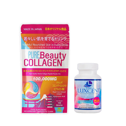 Pure Beauty Collagen & Luxcent Glutathione Caps Duo, Japan Made & Formulated - 1 Month Supply