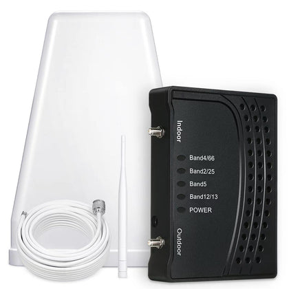 Home Cell Phone Signal Booster, Cell Phone Booster Kit, Up to 2,000 Sq Ft, Boosts 4G 5G LTE Data for Verizon AT&T and All U.S. Carriers, Band 66/2/4/5/12/17/13/25, FCC Approved