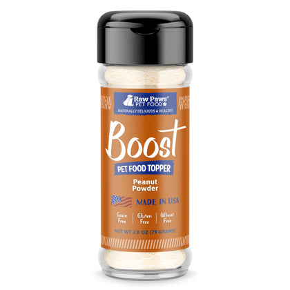Raw Paws Boost Pet Food Topper Peanut Powder, 2.8-oz - Made in USA - Dog Food Topper, Peanut Butter Dog Treats Meal Toppers for Dogs, Dog Flavor Food Toppers for Picky Dogs, Dog Food Sprinkles