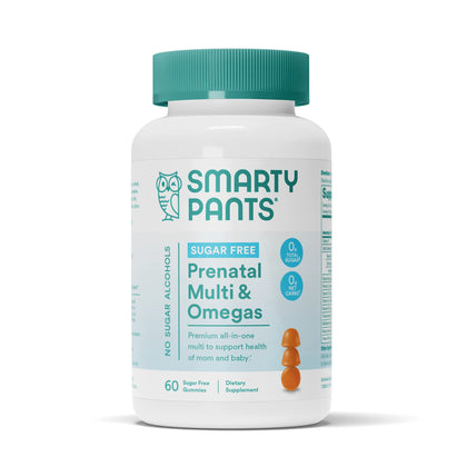 SmartyPants Prenatal Vitamins for Women, Sugar Free Multivitamin Gummies: Methylfolate, Omega 3 (ALA) Vitamin D3, C, Vitamin B12, B6, Vitamin A, K & Zinc, Erythritol Free, 60 Count (20 Day Supply)