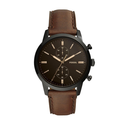 Fossil Men's Townsman Quartz Stainless Steel and Leather Chronograph Watch, Color: Black, Dark Brown (Model: FS5437)