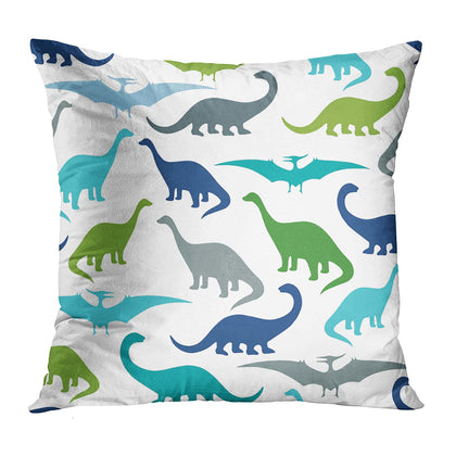 Emvency 18X18 Inch Throw Pillow Cover Polyester Blue Dino with Cartoon Dinosaurs Party and Children Room Colorful Animal Cushion Two Sides Pillow Case Square for Home