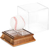 Tebery Baseball Display Case Wooden Stand, UV Protected Clear Cube Baseball Holder with Wooden Base, Square Memorabilia Display Storage Sports Autograph Display Case Fits Official Size Ball