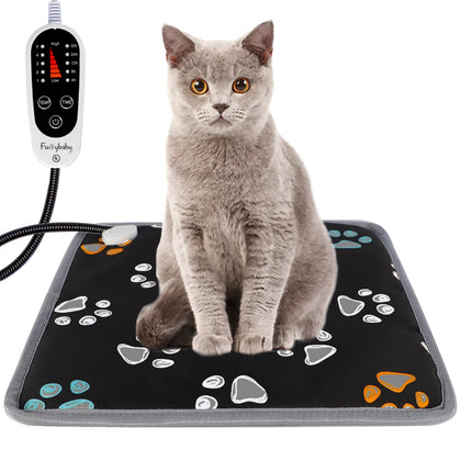 Furrybaby Pet Heating Pad, Waterproof Dog Heating Pad Mat for Cat with 5 Level Timer and Temperature, Pet Heated Warming Pad with Durable Anti-Bite Tube Indoor for Puppy Dog Cat (Black Paw, 17