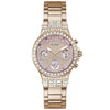 GUESS Ladies Sport Multifunction Glitz with Crystals 36mm Watch - Pink Dial Rose Gold-Tone Stainless Steel Case & Bracelet