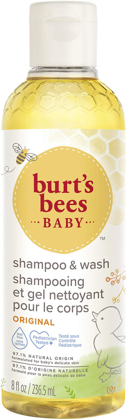 Burts Bees Baby Shampoo and Wash | Baby Wash for Hair and Body | Gentle for Daily Care | Tear Free Baby Bath | Paediatrician-Tested | Original | 236 ml