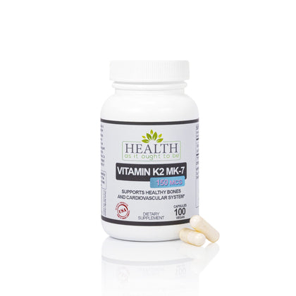Health As It Ought To Be Vitamin K2 MK-7 150mcg 100 Capsules - (Does not Contain K1 or MK4) - Works with Vitamin D - Soy Free - Tested for Purity and Strength