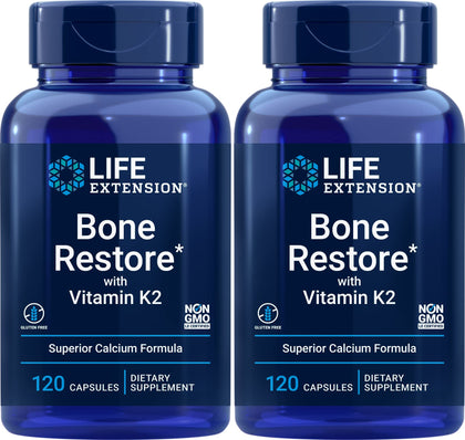 Life Extension Bone Restore With Vitamin K2,Caps 120 Count (Pack of 2)