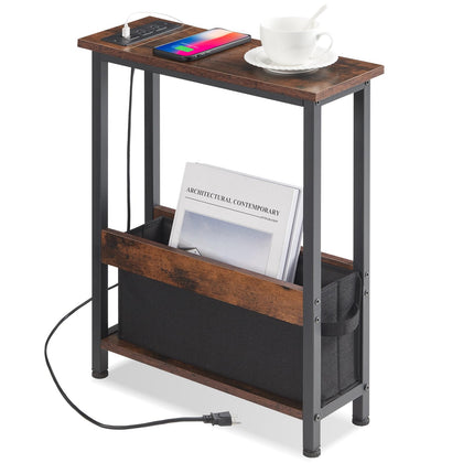 Slim Charging End Table with Storage - For Small Spaces and Bedroom