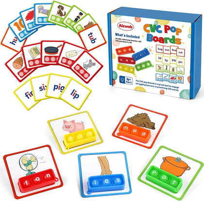Aizweb CVC Word Game,Mini Pop Board Fidget Sensory Toy Pack for Preschool Kindergarten Classroom Supplies,Montessori Phonics Games Flash Cards,Education Reading Manipulative Spelling Learning