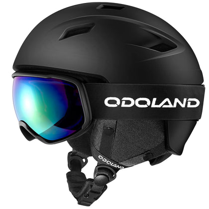 Odoland Ski Helmet and Goggles Set, Snowboard Helmet and Protective Glasses for Men, Women & Youth - Shockproof/Windproof Protective Gear for Skiing, Snowboarding,Black,M