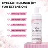150ml Lash Shampoo for Lash Extensions, Eyelash Extension Cleanser Lash Cleaning Kit for Cluster Lashes with Fan+Makeup Pad+Cleaning Brush+100 Pcs Lash Brush+Wash Bottle, Oil Free Foam