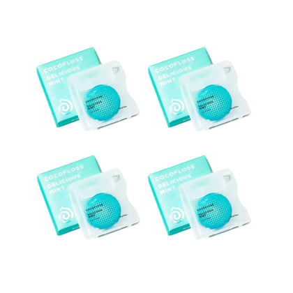 Cocofloss Woven Dental Floss, Dentist-Designed Oral Care, Mint, Waxed, Expanding, Vegan, Kid-Friendly String Floss with Coconut Oil, 4 Spools (33 yd Each)
