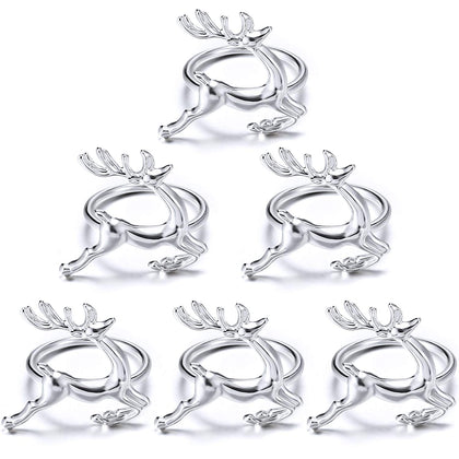 WILLBOND Deer Napkin Rings Christmas Napkin Ring Holders Reindeer Napkin Buckle for Holiday Dinners Parties, Wedding Adornment, Table Decoration Accessories (Silver, 6 Pieces)