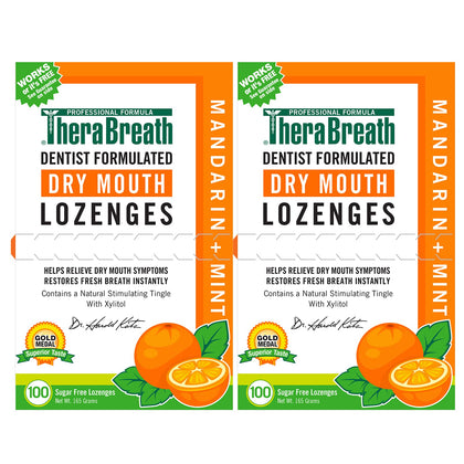 TheraBreath Dry Mouth Lozenges with Zinc, 100 Lozenges, Mandarin Mint, 100 Count (Pack of 2)