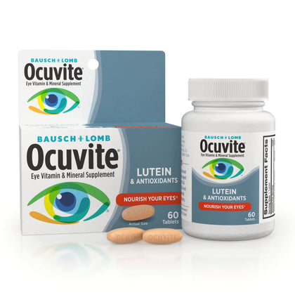 Ocuvite Eye Vitamin & Mineral Supplement, by Bausch + Lomb, Contains Zinc, Vitamins A, C, E, & Lutein, Pink,Tablet, 60 Count