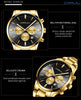 CRRJU Men's Fashin Luxury Golden Chronograph Quartz Wristwatches,Stainsteel Steel Band Multifunctional Waterproof Watch (Golden Black)